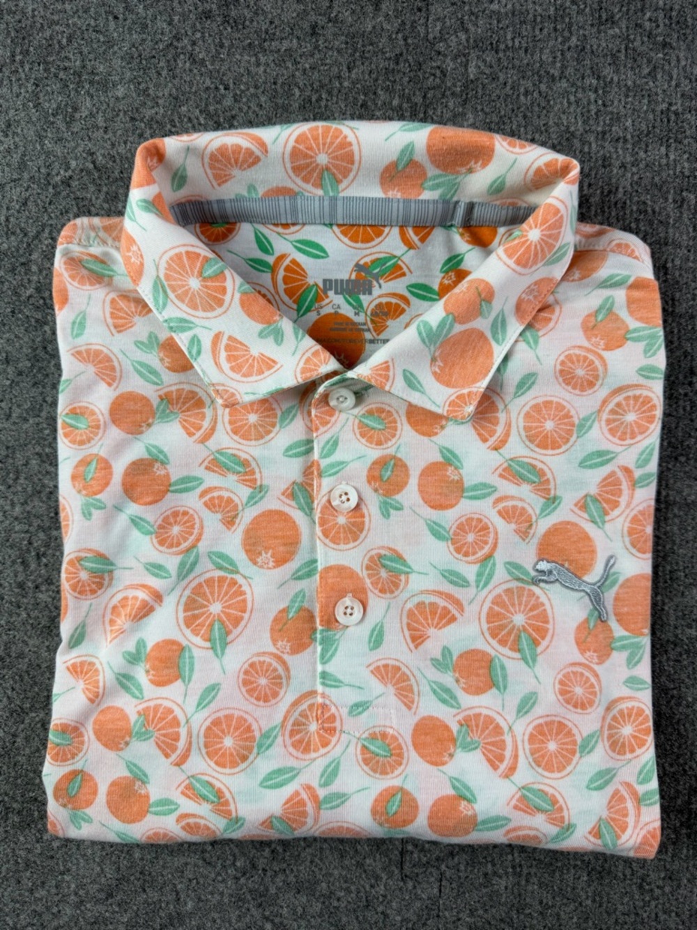 Puma Men’s Short Sleeve Orange Print Golf Polo Shirt Size S Multicolor